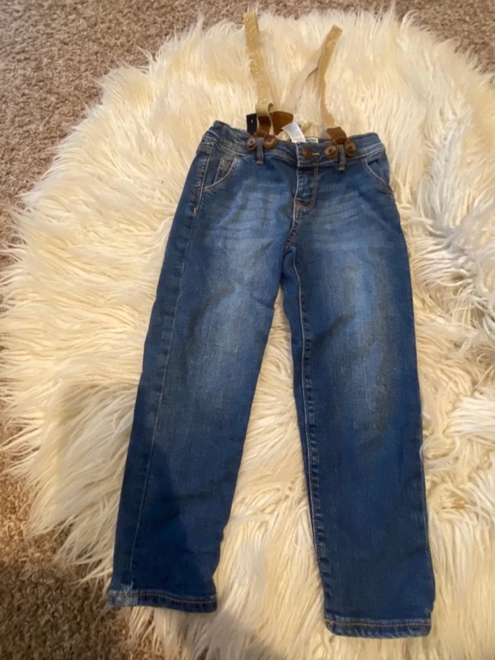 OshKosh B'gosh Blue Denim Jeans with Glittery Gold Suspenders